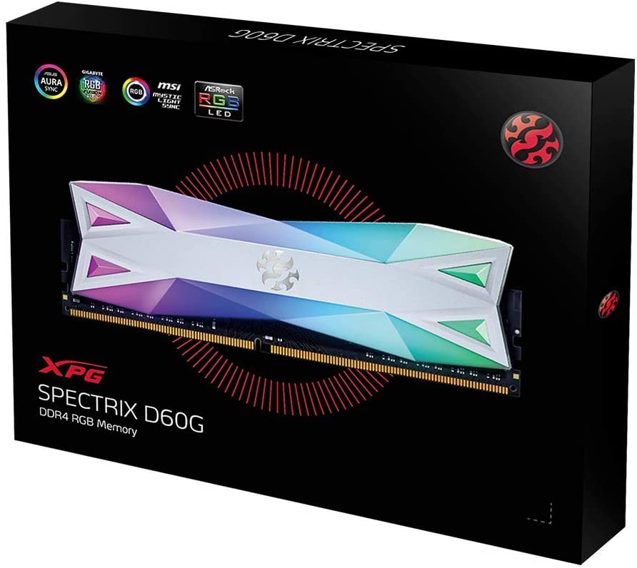 XPG DDR4 D60G RGB 16GB (2x8GB) 3200MHz PC4-25600 U-DIMM CL16-20-20 Desktop Memory Kit White (AX4U320038G16A-DW60)
