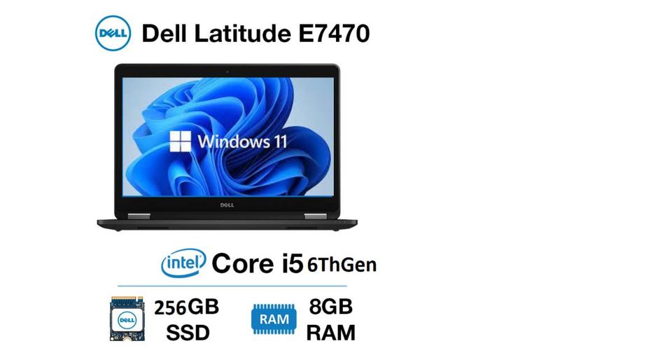 Dell LATITUDE E7470 Core i5 6th Gen 8GB, 256GB SSD Win11 Pro Off Leased