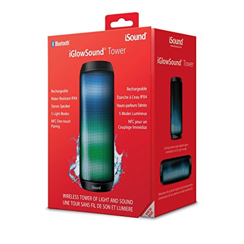 iGlow Sound Tower Water Resistant Glowing Speaker with Big Stereo Sound, Black